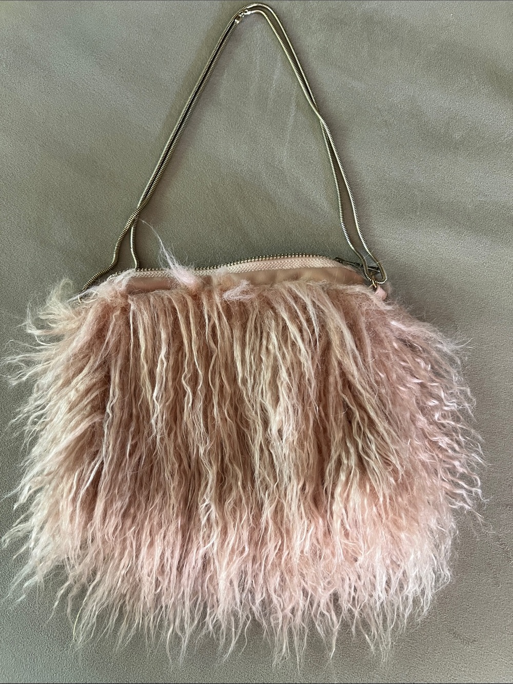 Zara Blush Pink Faux-Fur Feathered Shoulder Clutch